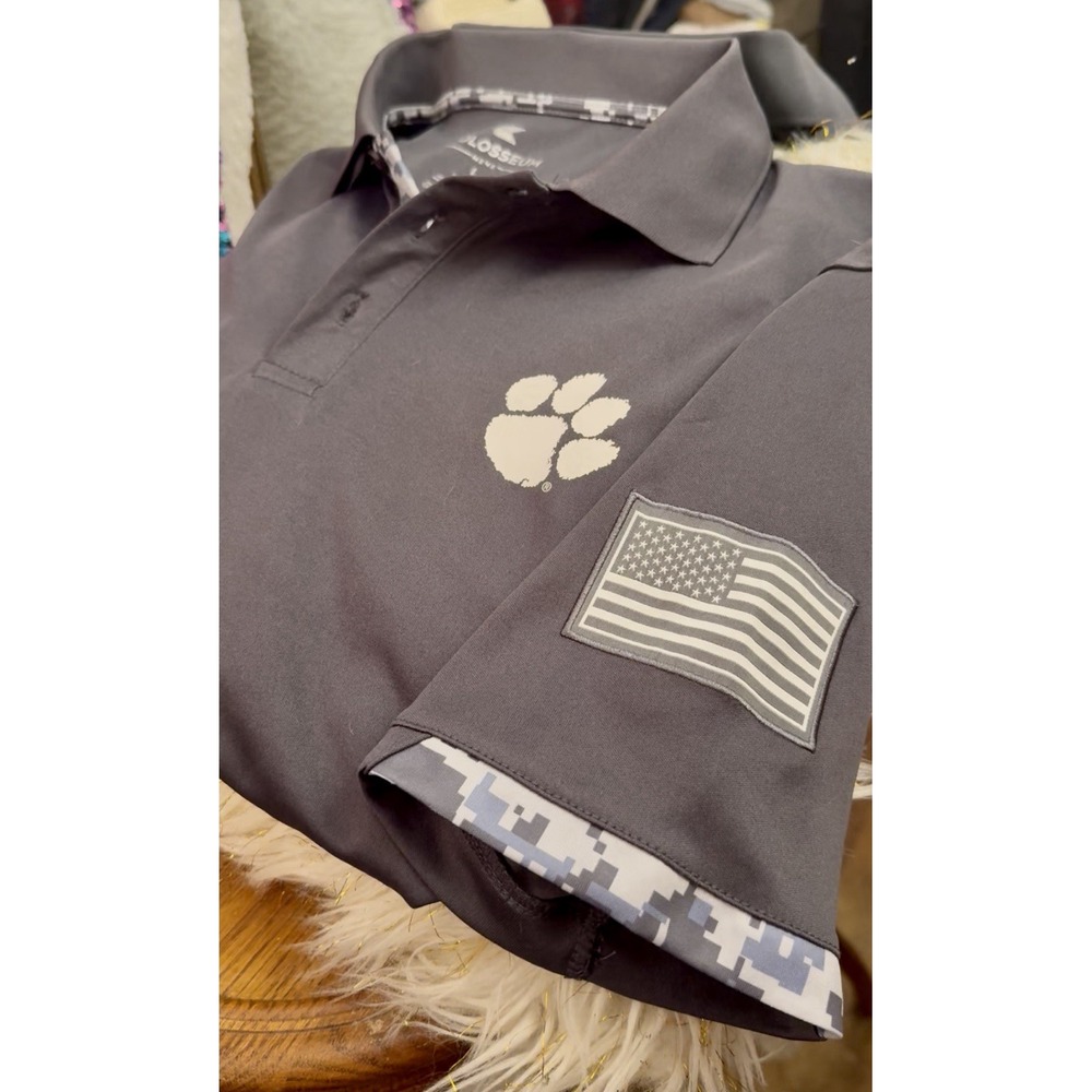 Clemson Tigers Shirt Mens Large Gray Performance Polo OHT Military Appreciation